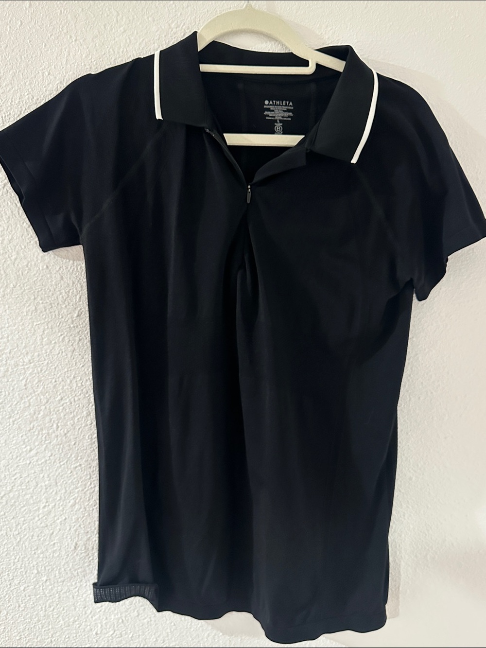 Athleta Black Polo Shirt with White Collar Trim